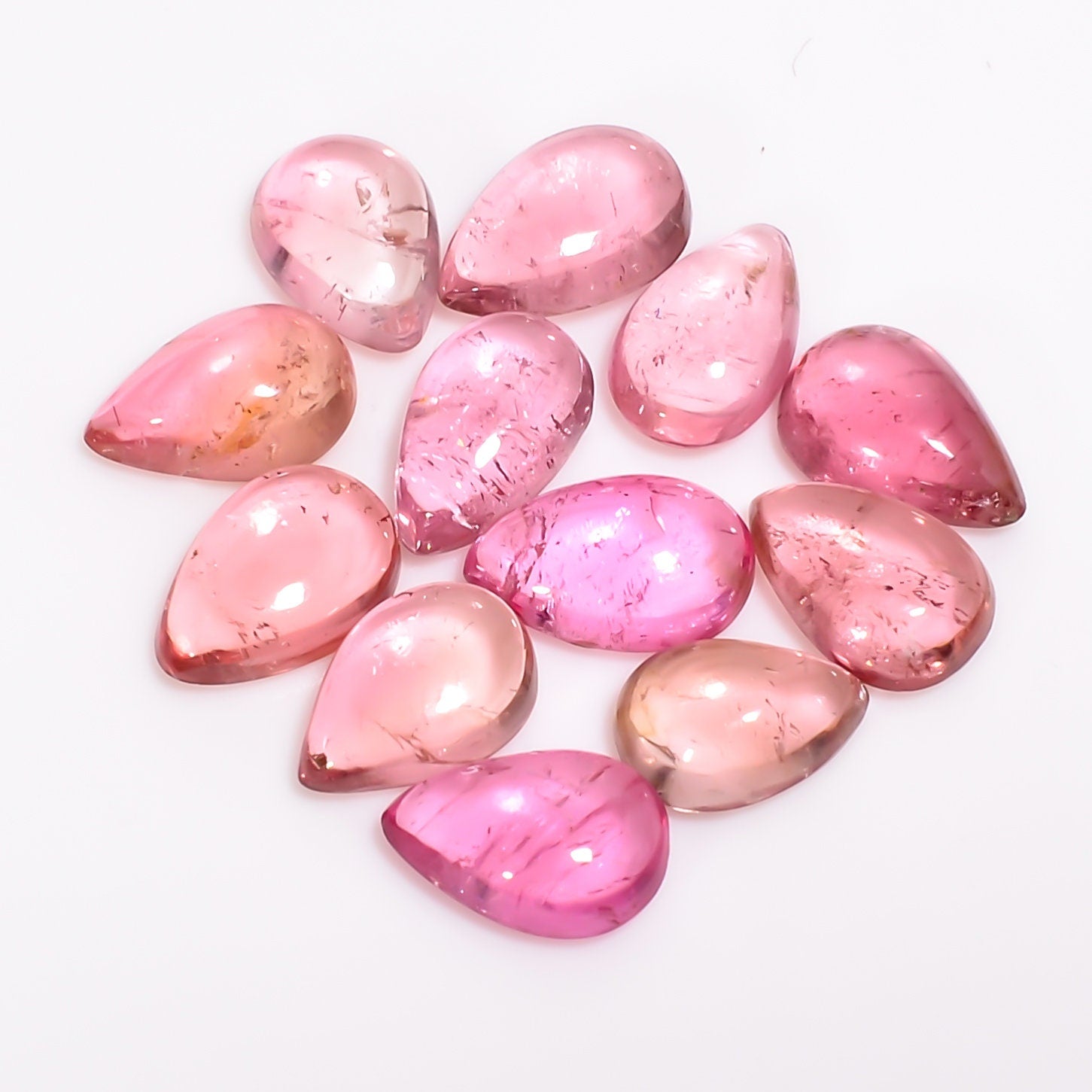 pink tourmaline pear shape cabochon loose gemstone 12 pcs lot